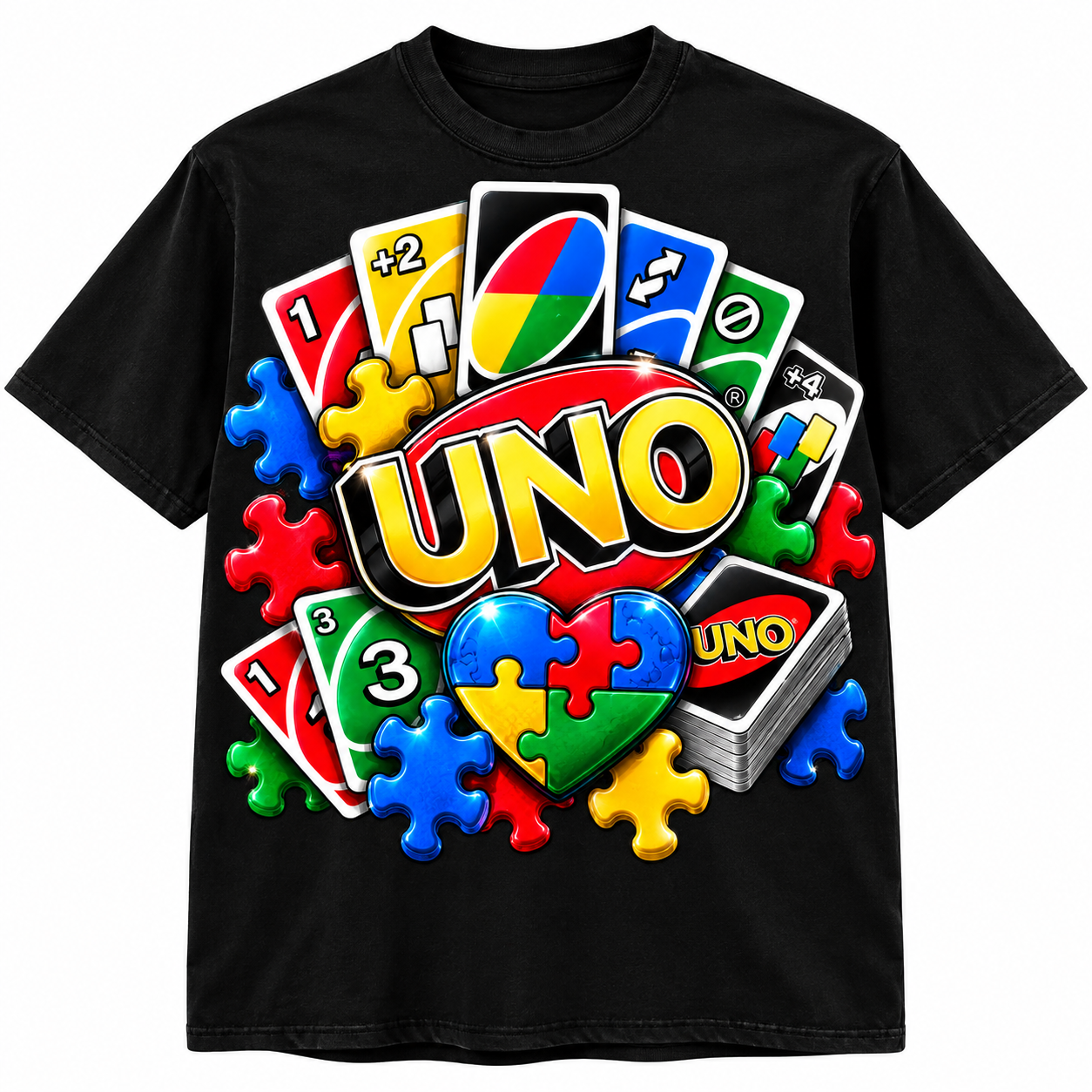 UNO-inspired graphic black T-shirt
